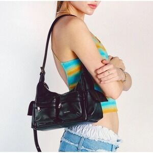 SAMO ONDOH Pocket Mug Bag Nappa M Black Shoulder Crossbody Purse Versatile Retro